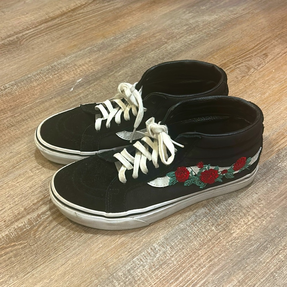 Black rose embroidered Vans